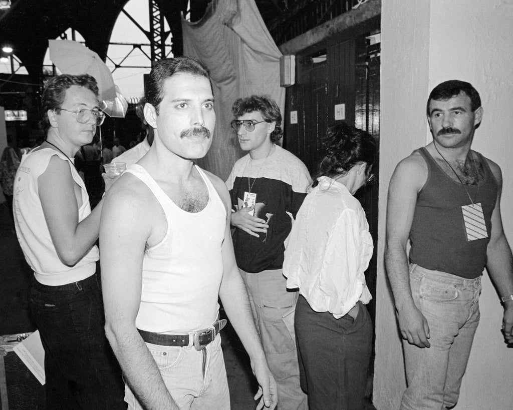 Freddie Mercury and Jim Hutton, Backstage at Live Aid, Wembley Stadium, London, 1985