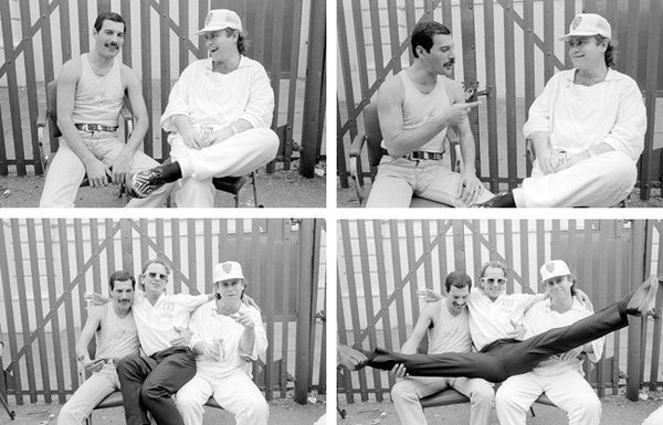 Freddie Mercury, Elton John and Wayne Sleep, Backstage at Live Aid, Wembley Stadium, 1985