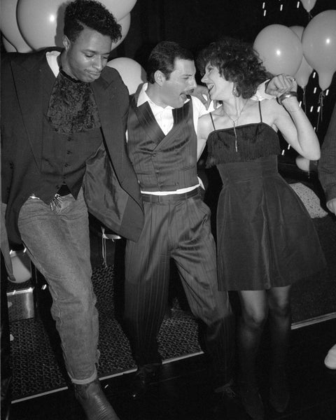 Leee John, Freddie Mercury and Anita Dobson, Peter Straker's 39th Birthday Party, Paramount City, London, 1986