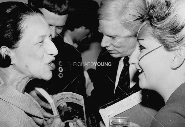 Andy Warhol, Diana Vreeland & Jordan at the Andy Warhol Exhibition at the ICA, London, 1978