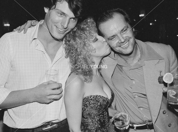 Christopher Reeve, Bette Midler and Jack Nicholson, London, 1978
