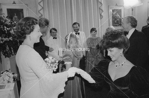 The Queen and Joan Collins, Royal Albert Hall, London, 1982