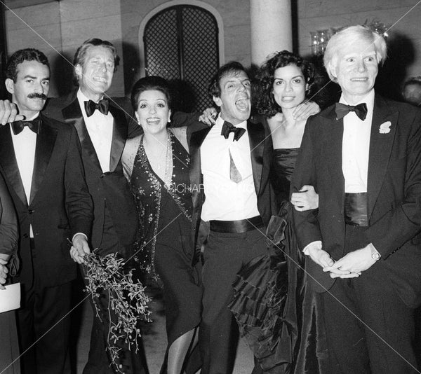 Victor Hugo, Halston, Liza Minnelli, Steve Rubell, Bianca Jagger & Andy Warhol, The Savoy, London, 1979